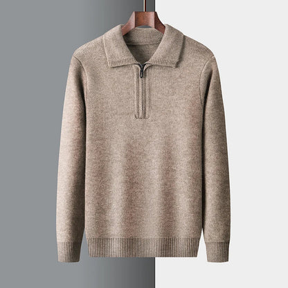 André Lucero Wool Pullover For Men Quarter Zip Knit With Ribbed Collar And Cuffs
