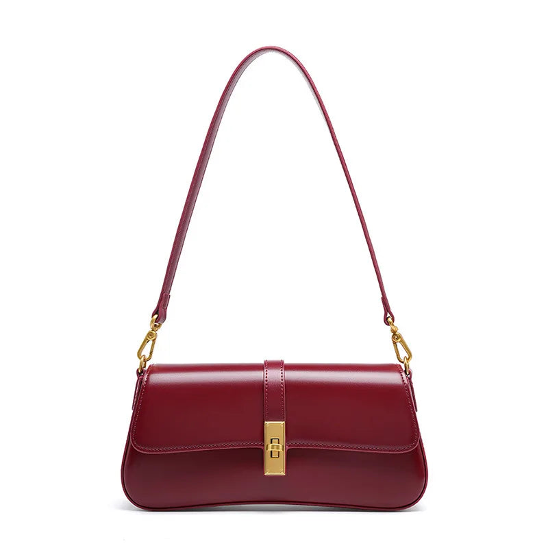 TrendAura Leather Shoulder Bag - Genuine Leather, Versatile Crossbody or Shoulder Wear, Timeless Gold Hardware