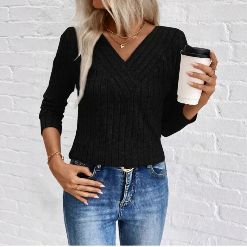 Women's Sunken Stripe Sweater with Lightweight Fabric and Relaxed Fit