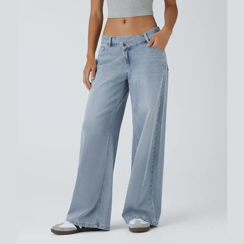 TrendAura Serenity Baggy Wide-Leg Jeans - Relaxed Comfort, Vintage Wash, Low Rise