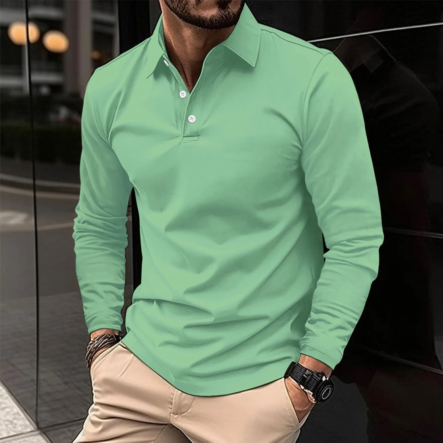 Lucas Long Sleeve Polo Shirt for Men Breathable Cotton Slim Fit Casual to Semi Formal