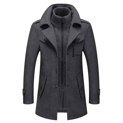 TrendAura Men's Mid Length Wool Trench Coat With Double Collar Zipper Overcoat For Fall And Winter