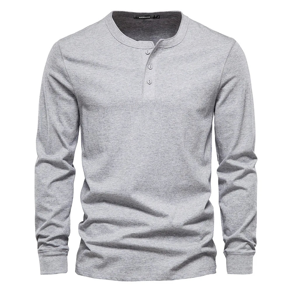 Christopher Mens Long Sleeve Henley Shirt Navy Blue Classic Casual Top For Modern Comfort