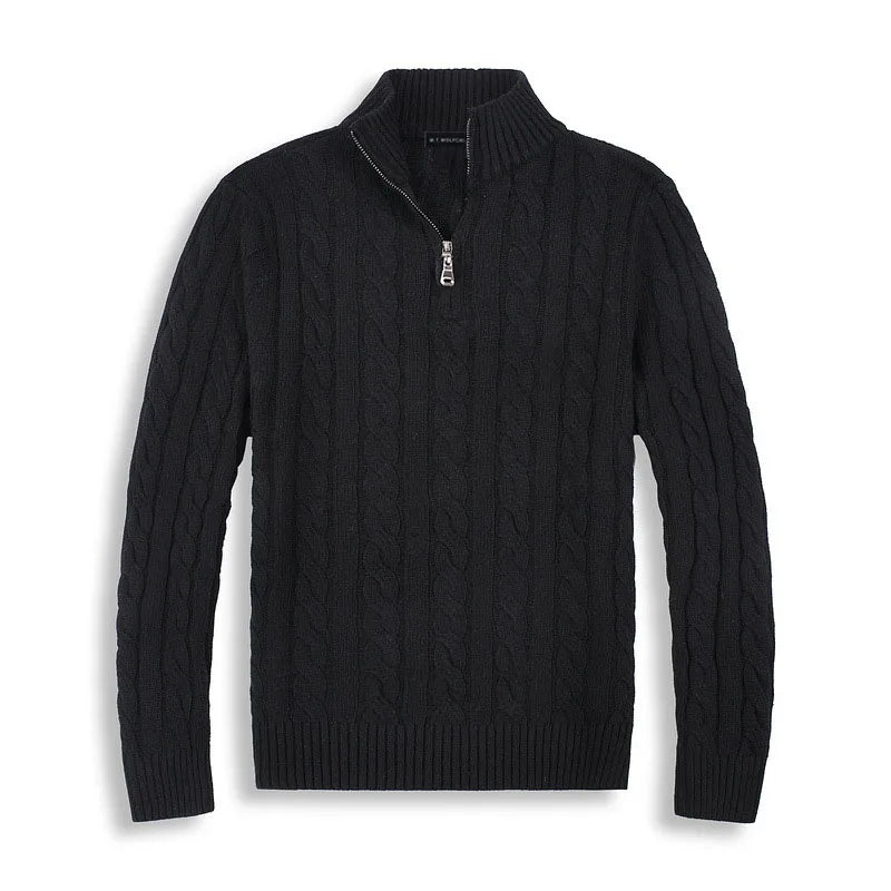 TrendAura Henry Half Zip Cable Knit Sweater Wool Cotton Blend For Men With High Collar And Ribbed Details