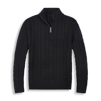 TrendAura Henry Half Zip Cable Knit Sweater Wool Cotton Blend For Men With High Collar And Ribbed Details