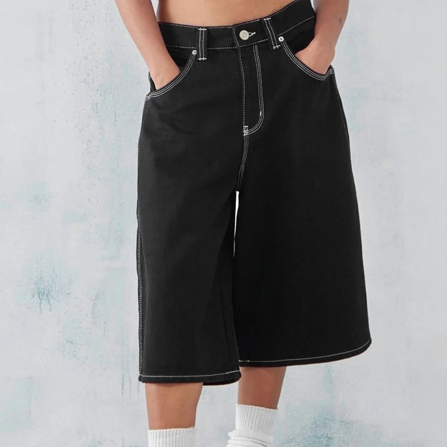 Pulse Drift Wide Leg Denim Shorts For Men With Durable Stitching And Classic Five Pocket Design