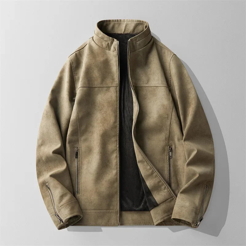 Rudric Harrow Premium Leather Jacket for Men Matte Finish Warm Fleece Lined Stand Collar TrendAura