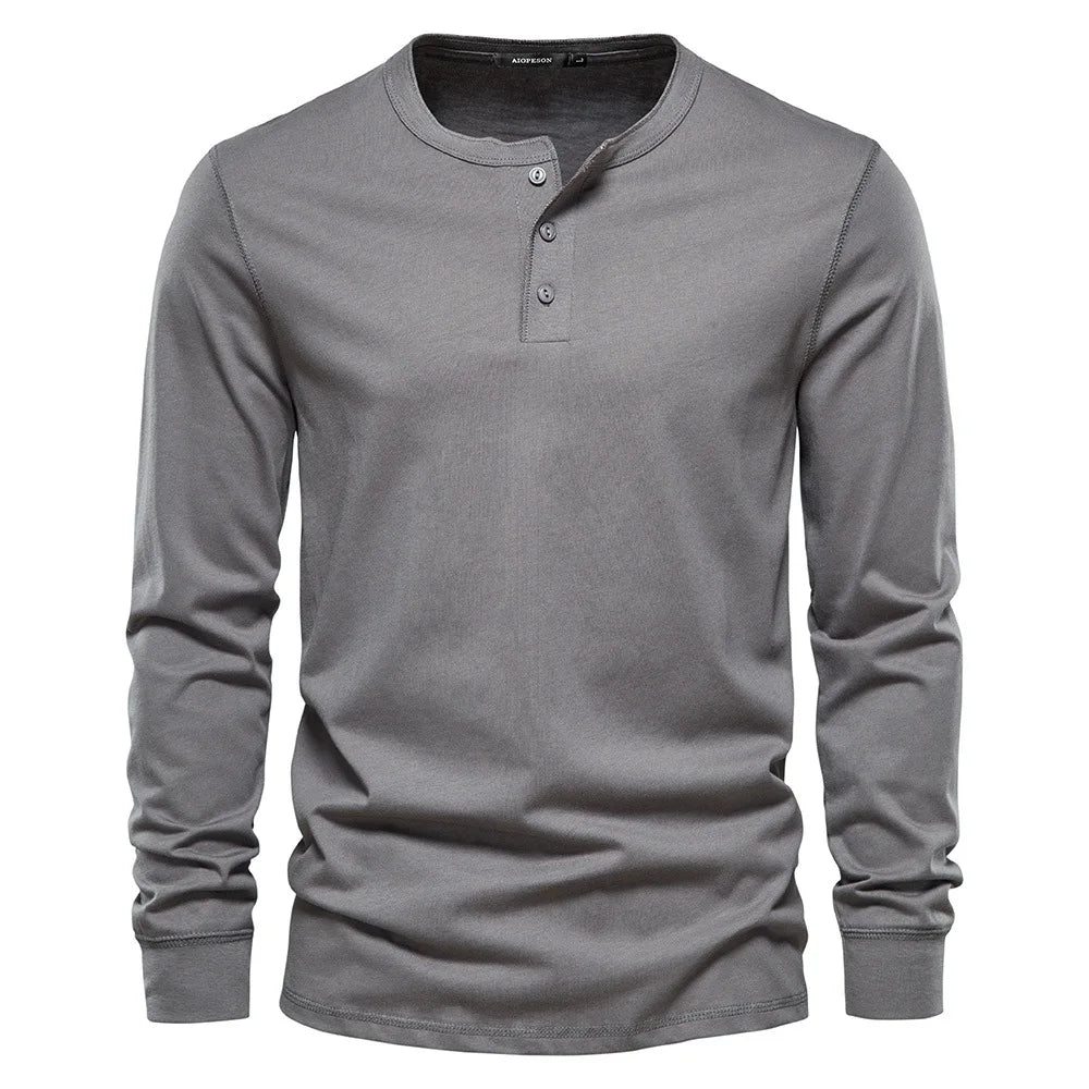 Christopher Mens Long Sleeve Henley Shirt Navy Blue Classic Casual Top For Modern Comfort