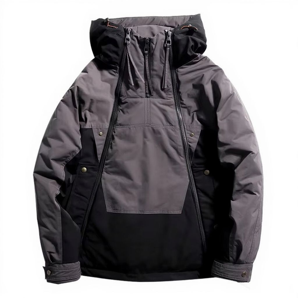 TrendAura Mens Winter Down Jacket With Double Zipper And Color Block Hooded Design For Maximum Warmth
