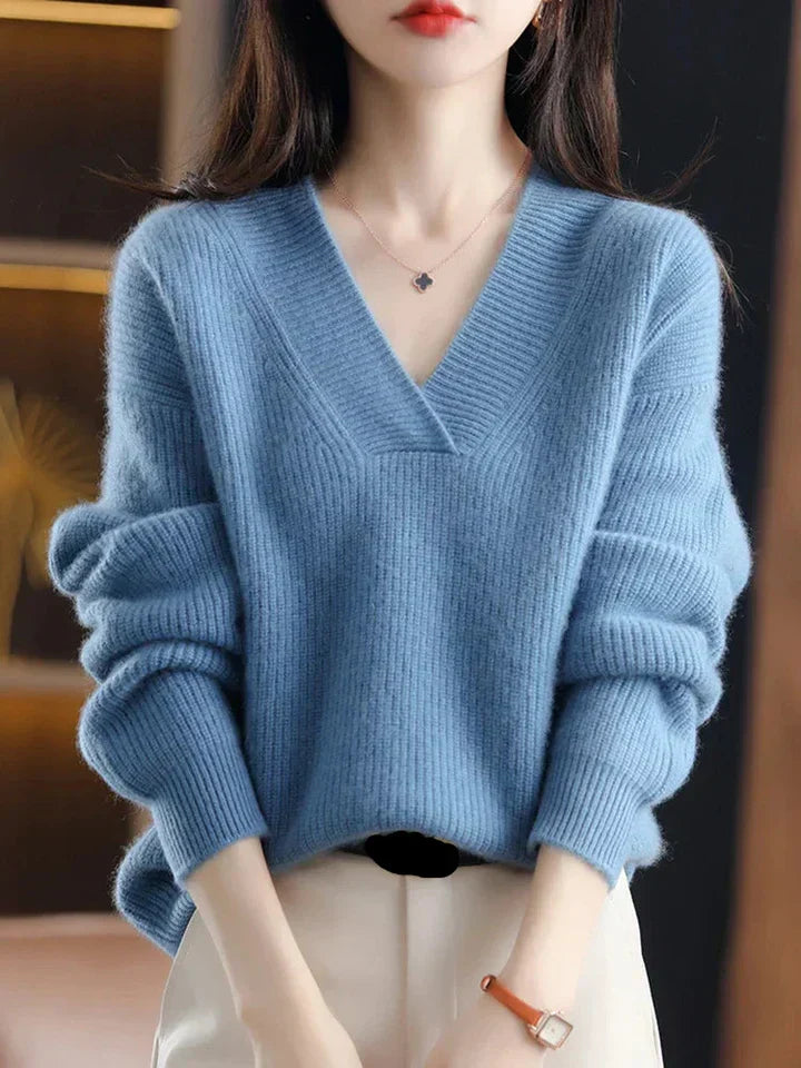Women’s Pullover Sweater – Soft Knit – V-Neck – Relaxed Fit – Ribbed Trim