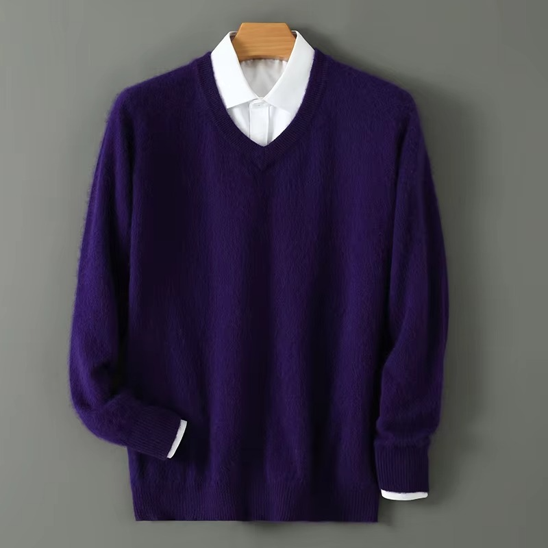 TrendAura Men's Winter Cashmere Blend V Neck Sweater Loose Fit Plus Size Knitted Pullover For Warmth