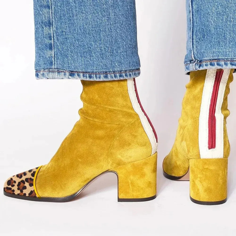 Women's Square Toe Heeled Boots with Sturdy Sole and Versatile Design