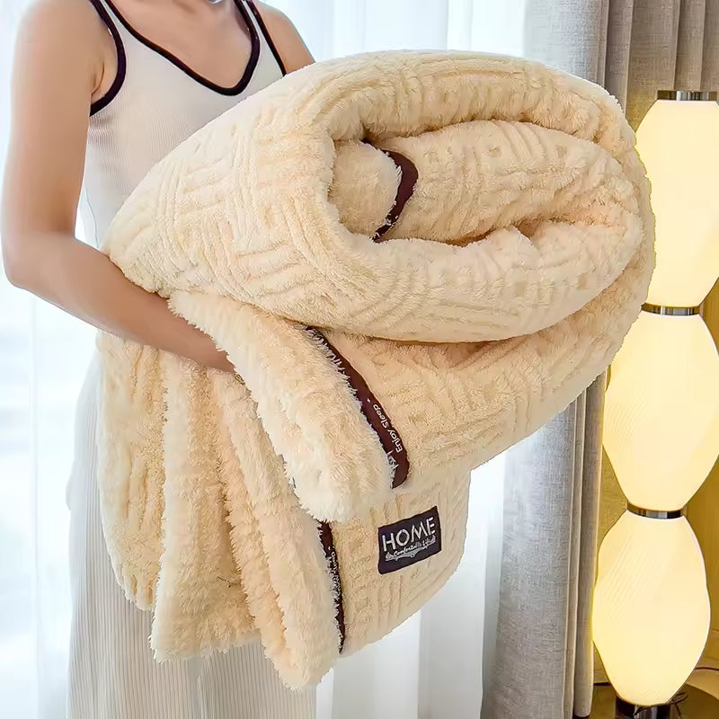 Plush Velvet Throw Blanket With Soft Coral Fleece