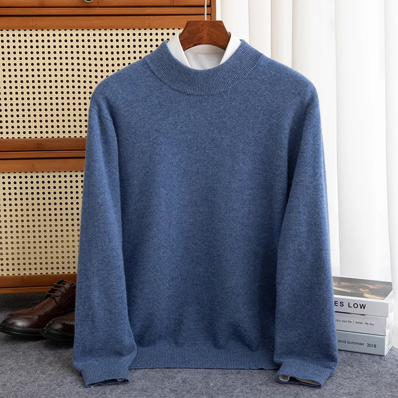 Nordisk Flair Men's Wool Pullover Sweatshirt Loose Fit Half High Neck With Ribbed Cuffs And Hem