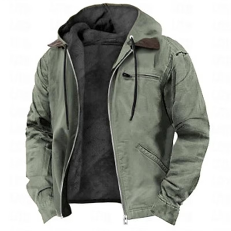 Men's Winter Fleece Hooded Jacket With Zipper Pockets And Warm Lining For Casual Outdoor Wear By TrendAura