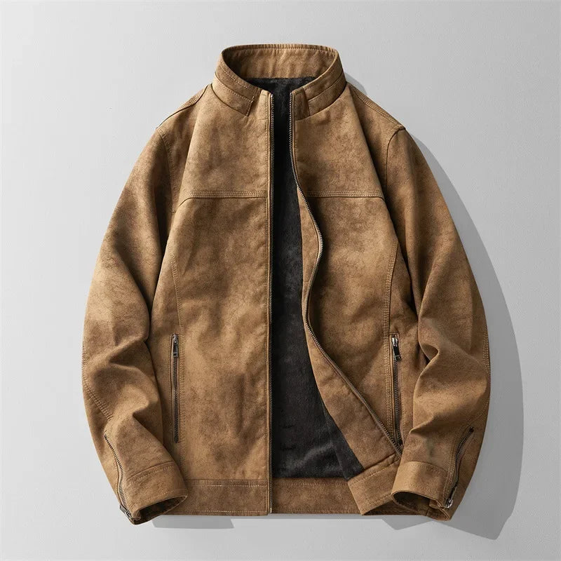 Rudric Harrow Premium Leather Jacket for Men Matte Finish Warm Fleece Lined Stand Collar TrendAura