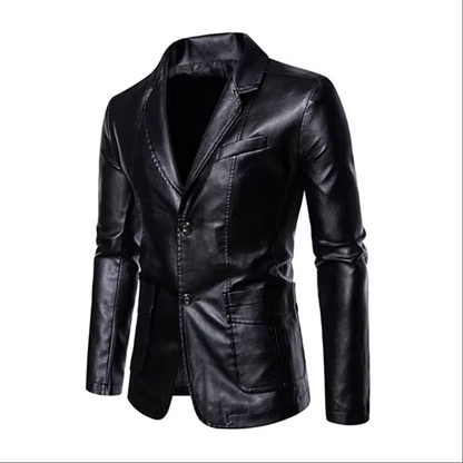 TrendAura Men's Business Casual Leather Jacket With Suit Collar Slim Fit In Black Or Khaki, Sizes Up To 5XL
