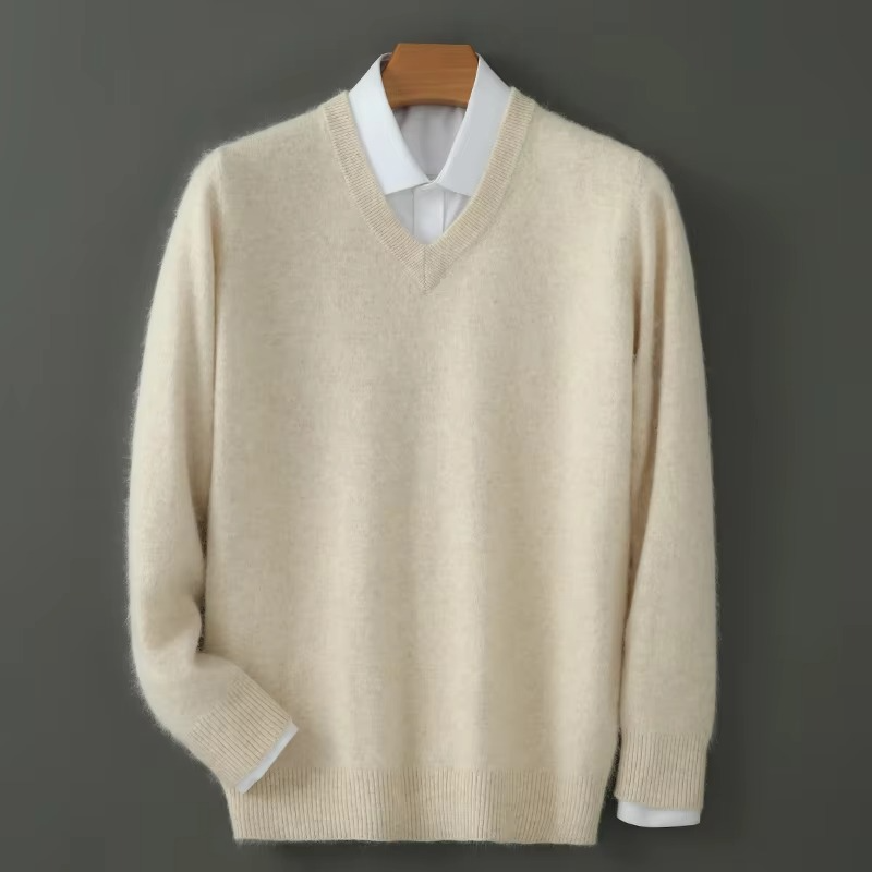 TrendAura Men's Winter Cashmere Blend V Neck Sweater Loose Fit Plus Size Knitted Pullover For Warmth