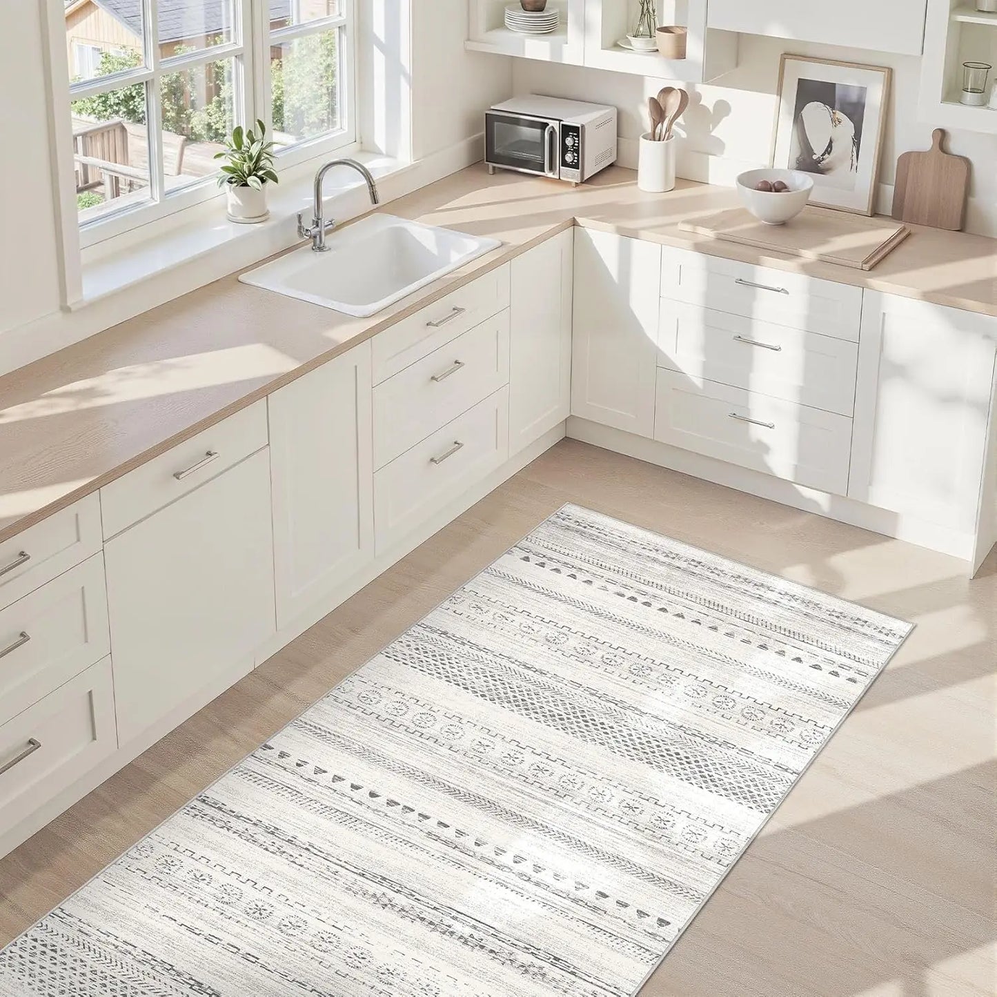 Washable Boho Farmhouse Bohemian Neutral Large Moroccan Geometric Soft No Slip Indoor Thin Floor Carpet for Bedroom Under Dining