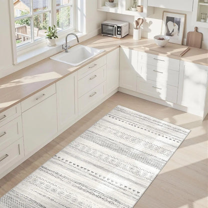 Washable Boho Farmhouse Bohemian Neutral Large Moroccan Geometric Soft No Slip Indoor Thin Floor Carpet for Bedroom Under Dining