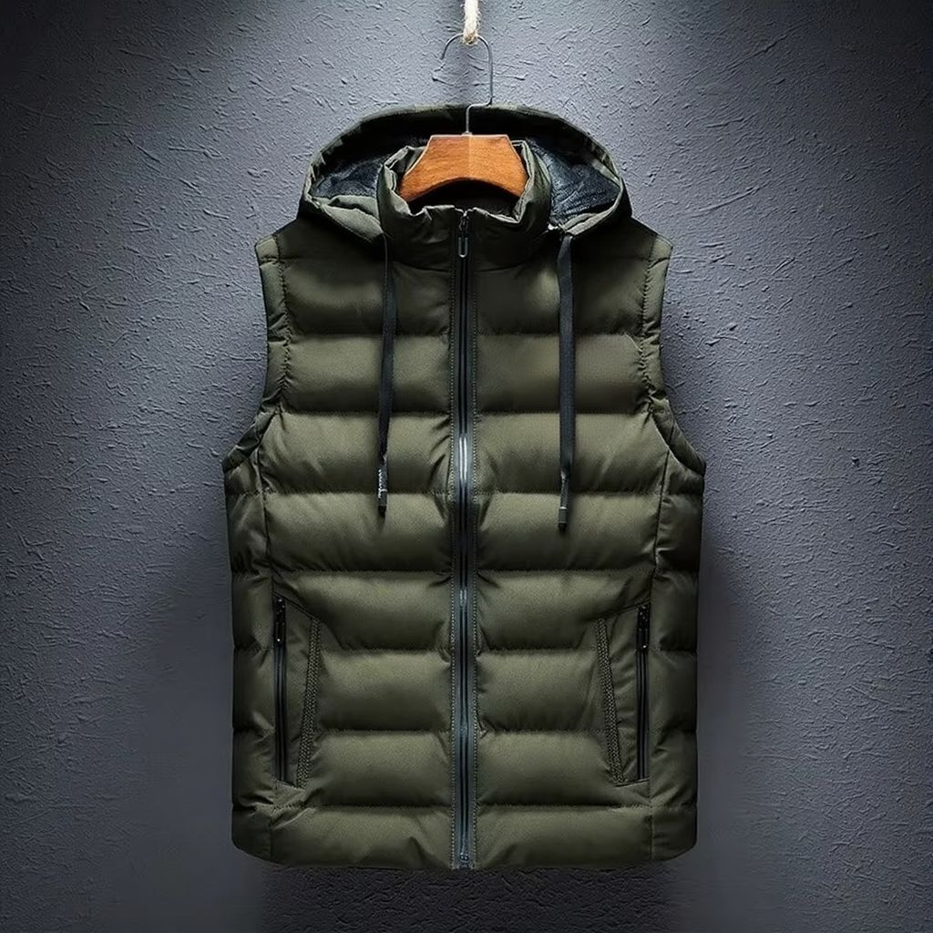 TrendAura Men's Hooded Sleeveless Cotton Padded Vest Casual Zipper Waistcoat Plus Size Up To 6XL