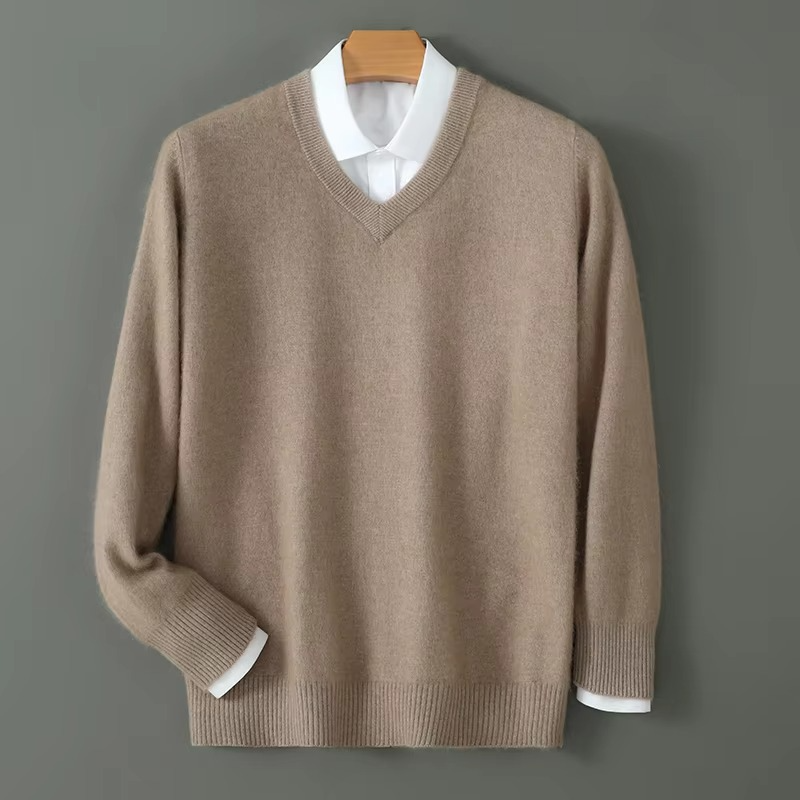 TrendAura Men's Winter Cashmere Blend V Neck Sweater Loose Fit Plus Size Knitted Pullover For Warmth