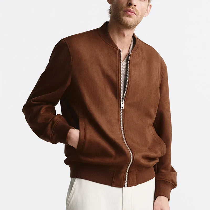 TrendAura Elite Suede Bomber Jacket For Men With Tailored Fit And Soft Inner Lining