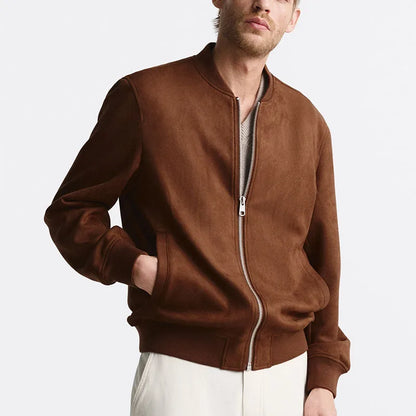 TrendAura Elite Suede Bomber Jacket For Men With Tailored Fit And Soft Inner Lining