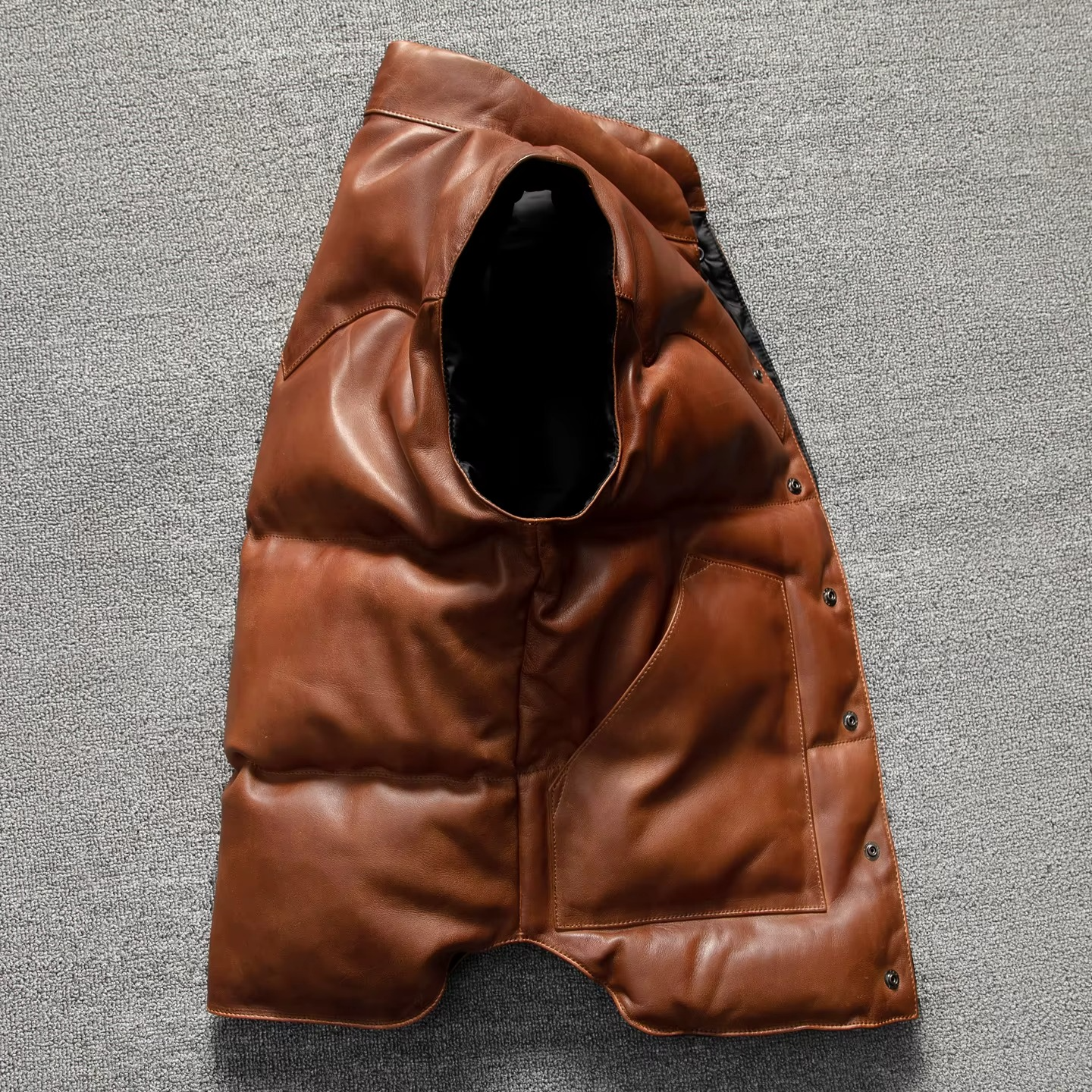 Mens Real Quilted Brown Leather Biker Vest
