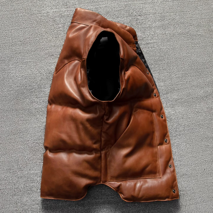 Mens Real Quilted Brown Leather Biker Vest