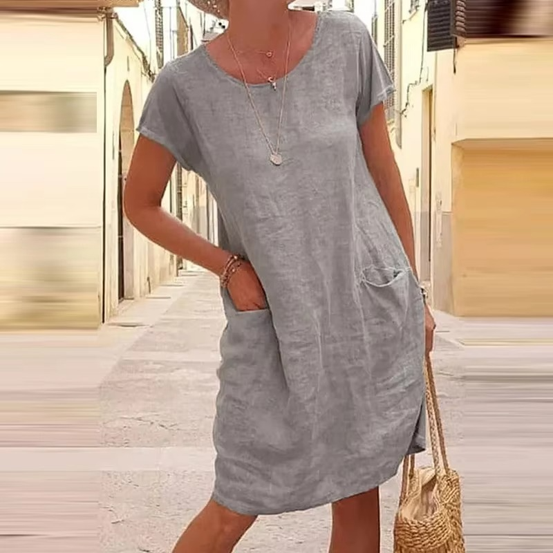 Women's Relaxed Fit Solid Color Pocket Dress for Effortless Summer Style