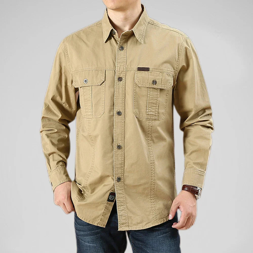 Gavin Mens Durable Utility Work Shirt With Multiple Pockets For Organized Workdays By TrendAura