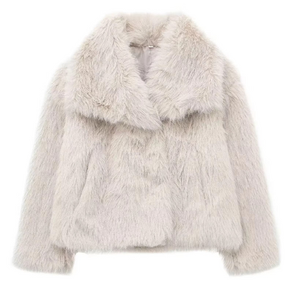 Women’s Elegant Faux Fur Coat, Fluffy Long Sleeve Lapel Jacket for Autumn and Winter