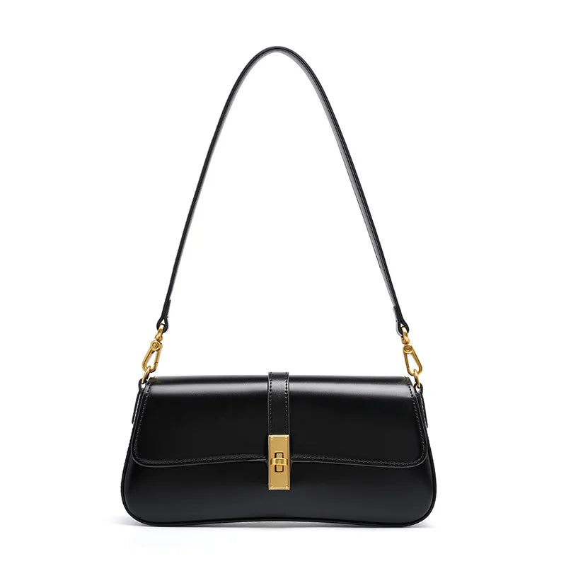 TrendAura Leather Shoulder Bag - Genuine Leather, Versatile Crossbody or Shoulder Wear, Timeless Gold Hardware