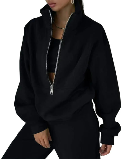 Women's tracksuit set with stand-up collar and zipper – fashionable casual suit for sports & everyday use