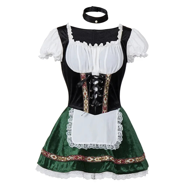 Women’s Dirndl Dress – Lace-Up Bodice – Puffed Sleeve Blouse – Mini Skirt Ensemble