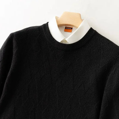 Caleb Mens Diamond Knit Sweater In Neutral Beige Soft Touch Knitwear For Casual Layering Essentials