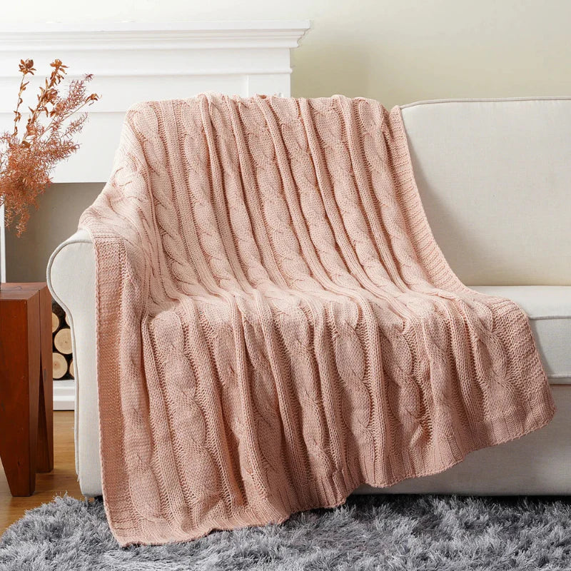 Battilo Textured Knit Throw Blanket Ultra Soft Cable Knit Warm Cozy Bed and Sofa Decor