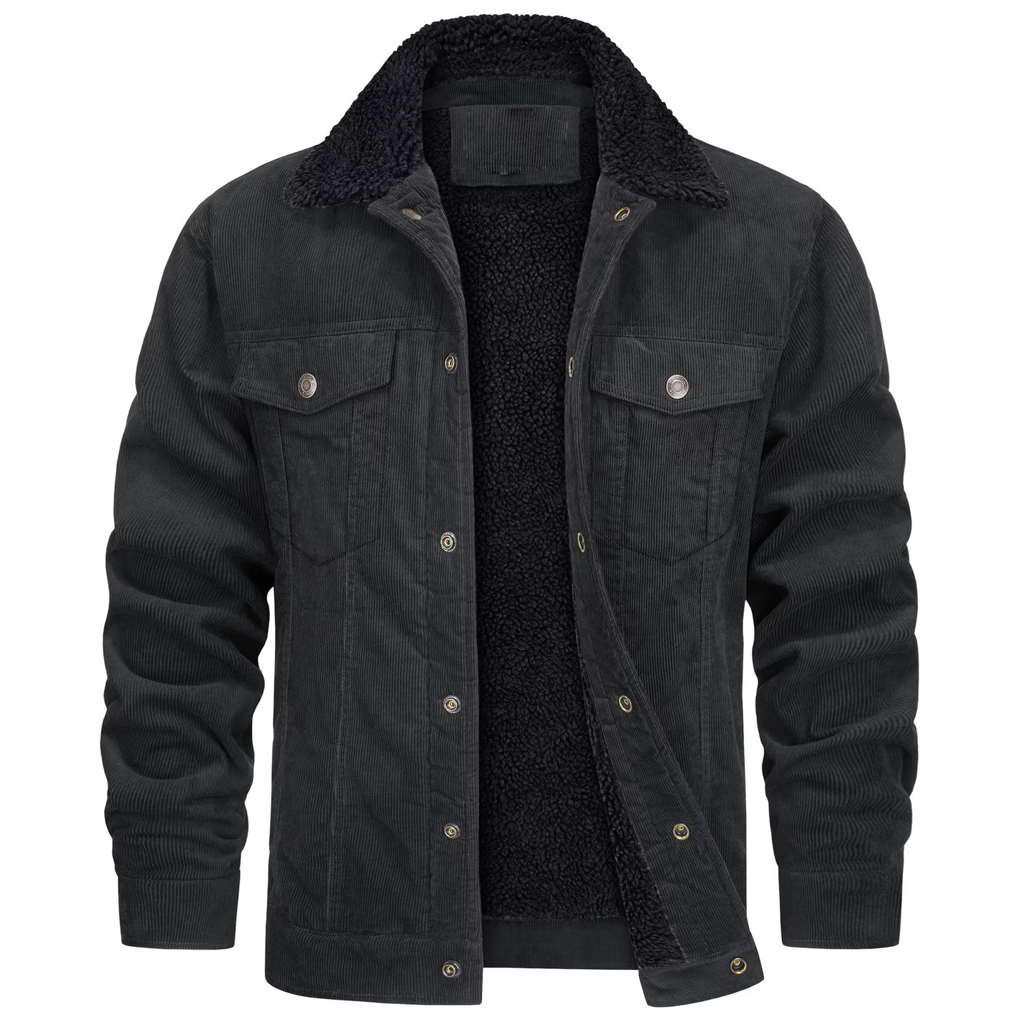TrendAura Men's Navy Corduroy Fleece Lined Winter Jacket With Warm Lining And Casual Utility Style