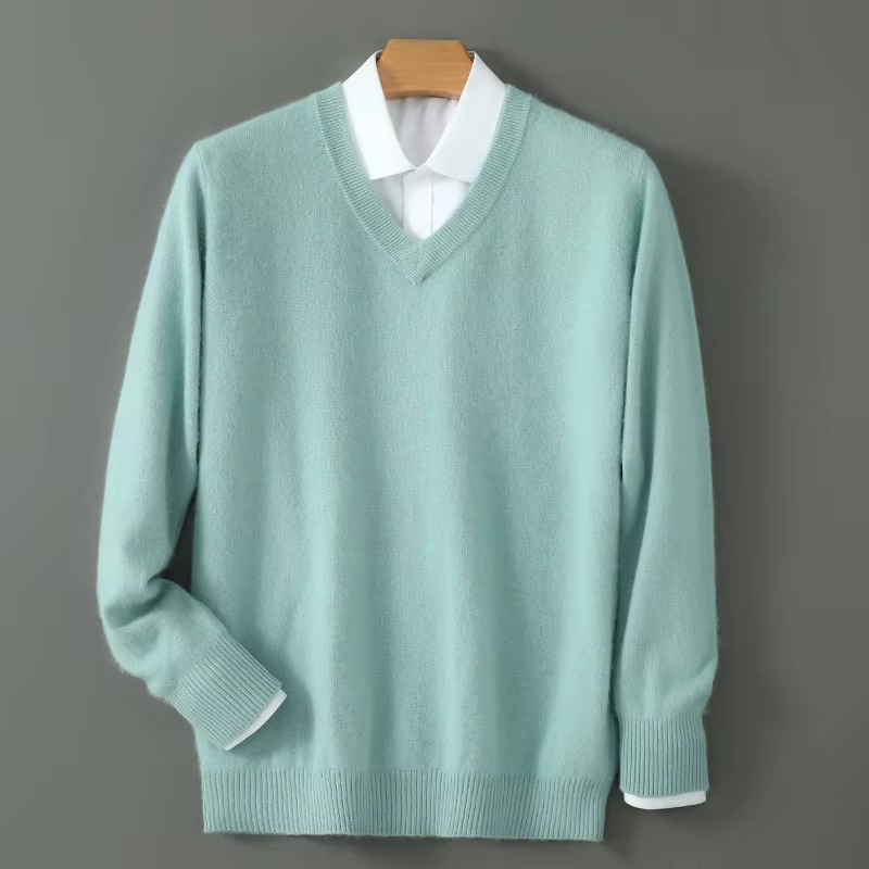 TrendAura Men's Winter Cashmere Blend V Neck Sweater Loose Fit Plus Size Knitted Pullover For Warmth