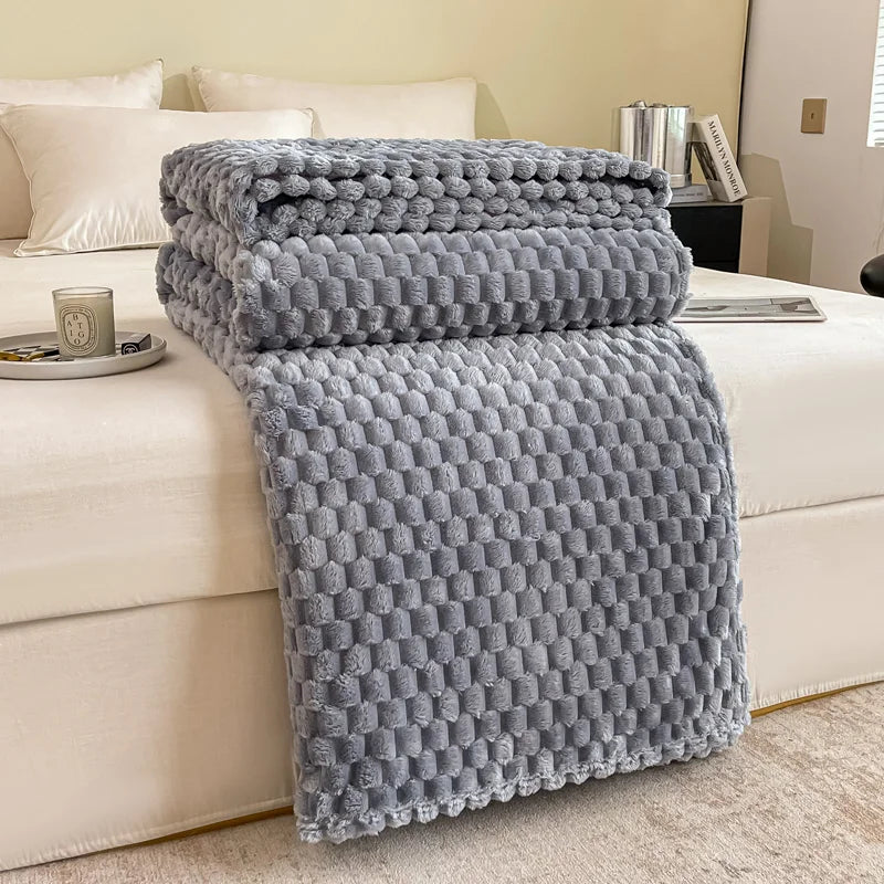 Yellow Plaid Velvet Blanket Soft Cozy Warm For Sofa Bed Adults Children Pets Versatile Throw