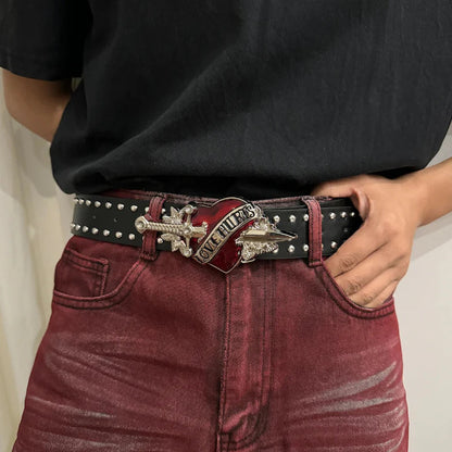 TrendAura Vixen Vice Studded Belt Denim With Bold Metal Studs Adjustable Fit Waist 28 To 36