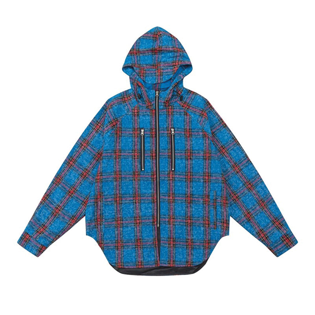 TrendAura Hooded Checkered Overshirt In Retro Plaid Cotton With Patchwork Detailing