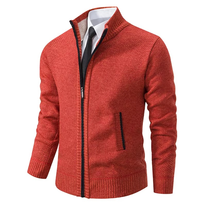Men's Fleece Lined Stand Collar Zip Cardigan Warm Casual Jacket For Fall And Winter