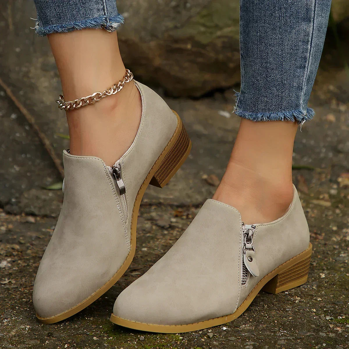 Women's Zip-Up Ankle Boots with Sturdy Sole and Versatile Design - TrendAura