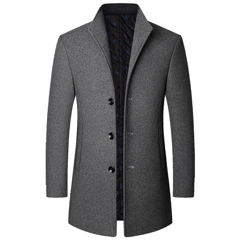 Mason Men's Long Overcoat With Buttons Elegant Tailored Winter Wool Coat By TrendAura