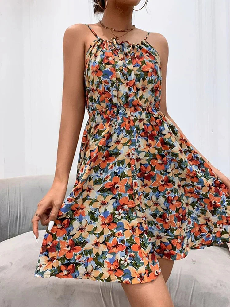 Women's Floral Summer Dress with Sleeveless Design and A-Line Fit