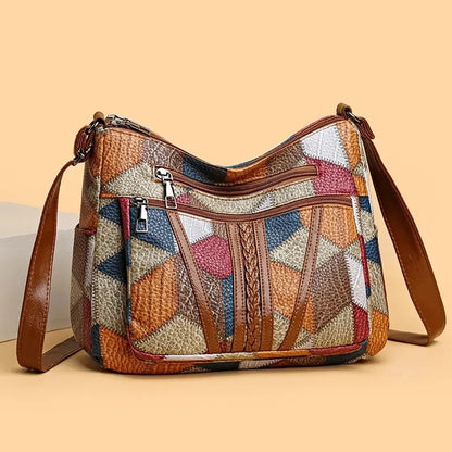 TrendAura Pamela Patchwork Shoulder Bag - Vegan Leather Multicolor Patchwork With Practical Compartments