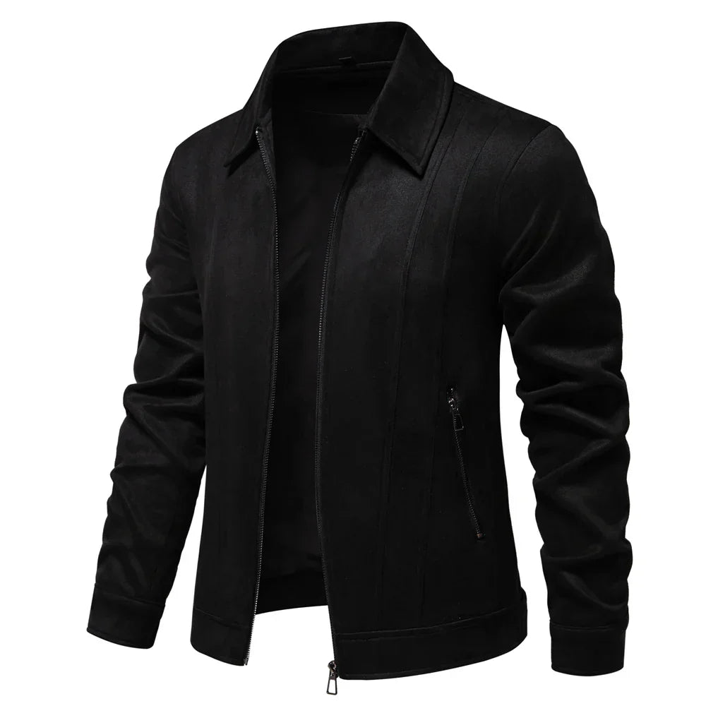 TrendAura Hudson Suede Trucker Jacket Turn Down Collar Zippered Pockets Slim Tailored Fit Layering Ready For Cold