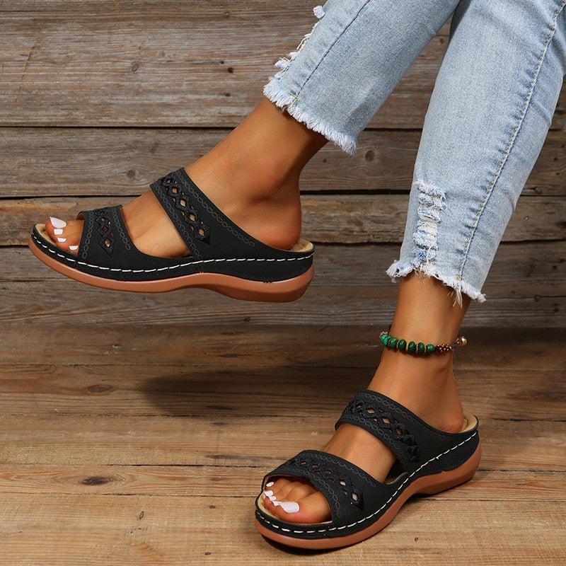 Orthopedic Sandals With Embroidered Double Straps For All Day Foot Support Women Olive Green